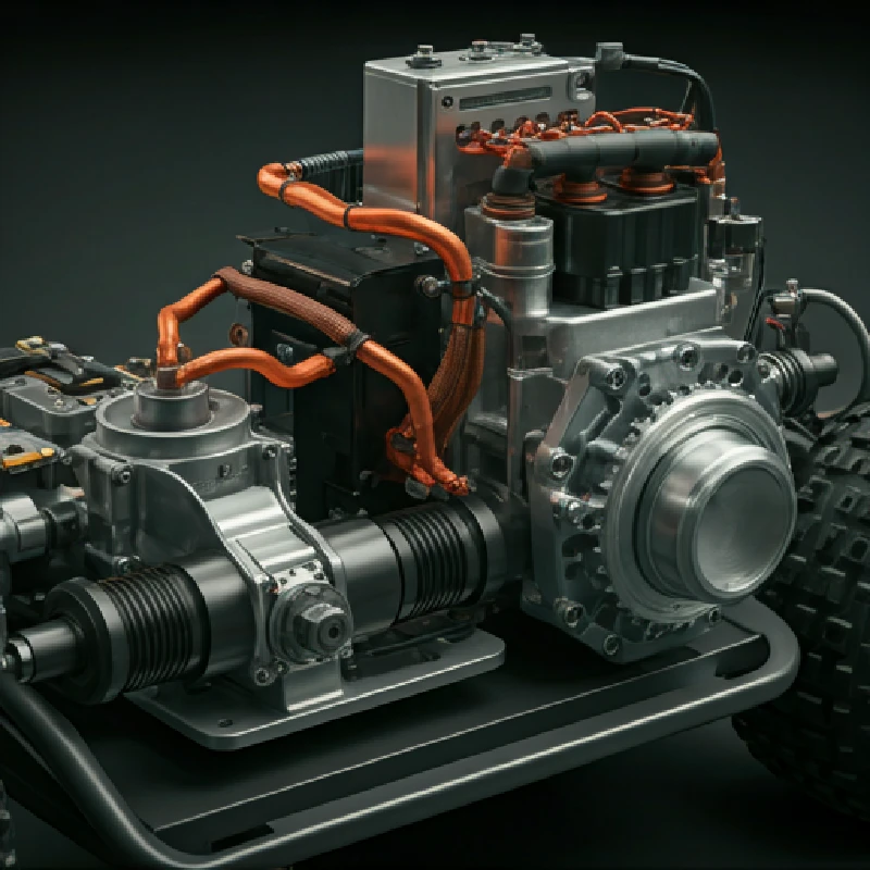 Close-up detail of a high-performance electric golf cart battery system and motor assembly.
